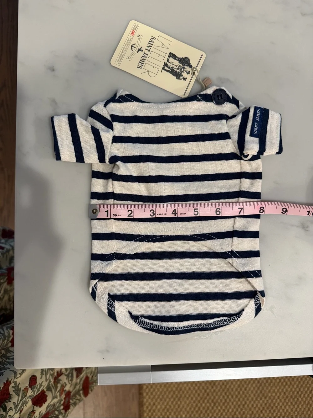 Saint James Navy and White Striped Dog Tee